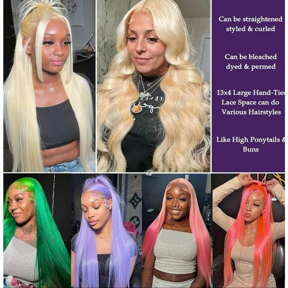 613 blonde Lace Front Wig Human Hair 13x4 HD Human Hair 200 Density 24” Glueless - Picture 3 of 10